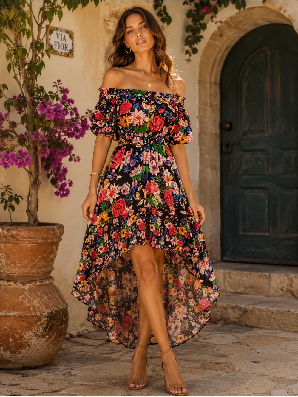 Desigual Floral High-Low Dress | Boho Romantic Resort Dress